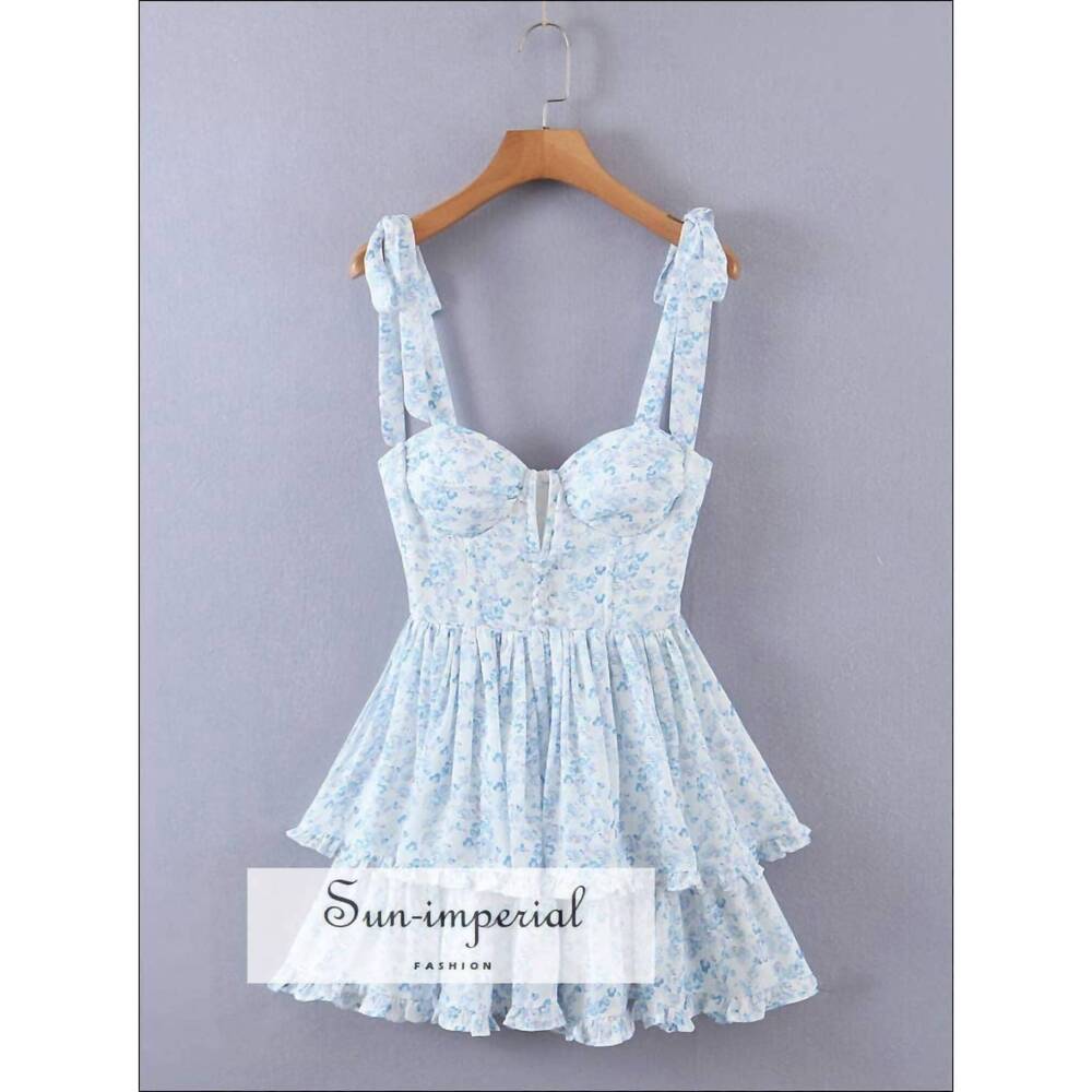NEW SUN IMPERIAL women's tie cami strap spliced neck corset mini dress in blue